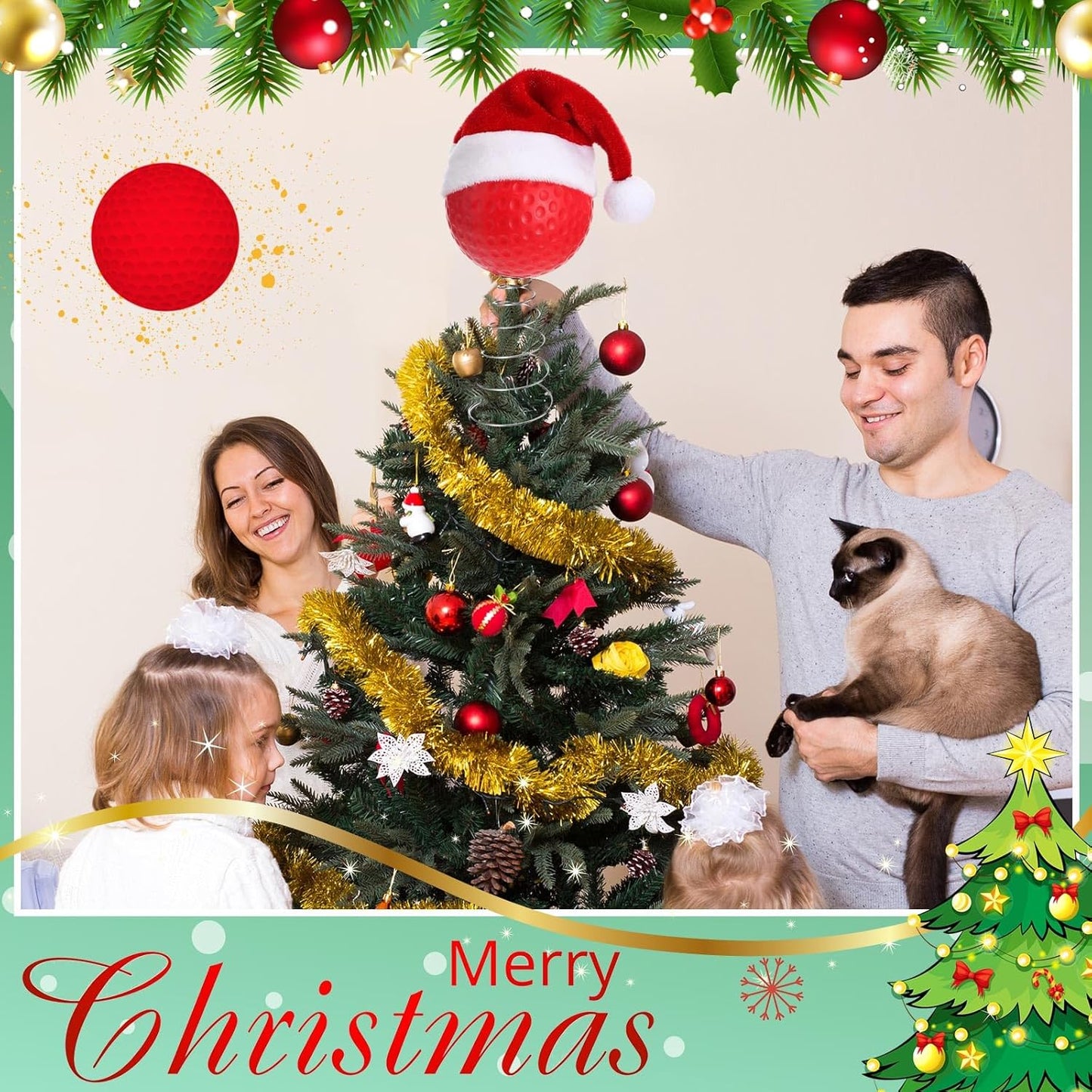 Soulchen 2.4 Inch Golf Christmas Tree Topper Ornament - Mini Tree Top Decor, Home Xmas Party & Tabletop Display - Gift for Men, Senior Fans, Players & Teams