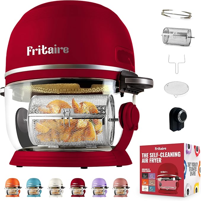 Non Toxic Air Fryer™ - Glass AirFryer 5 Quart w/ 360 Visibility, Self-Cleaning, 400F Vortex Air Fryer for Even Cooking, BPA-Free Teflon Free, 9-in-1 Functions, Rotisserie, Roast, Bake, Cherry