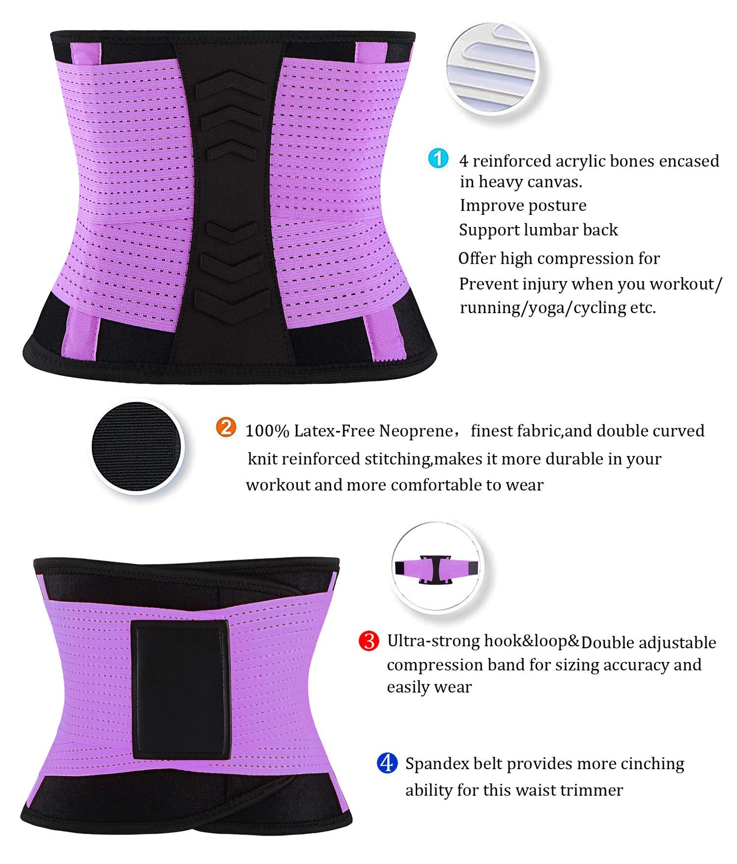 VENUZOR Waist Trainer Belt for Women - Waist Cincher Trimmer - Slimming Body Shaper Belt - Sport Girdle Belt (UP Graded)(Purple,M)