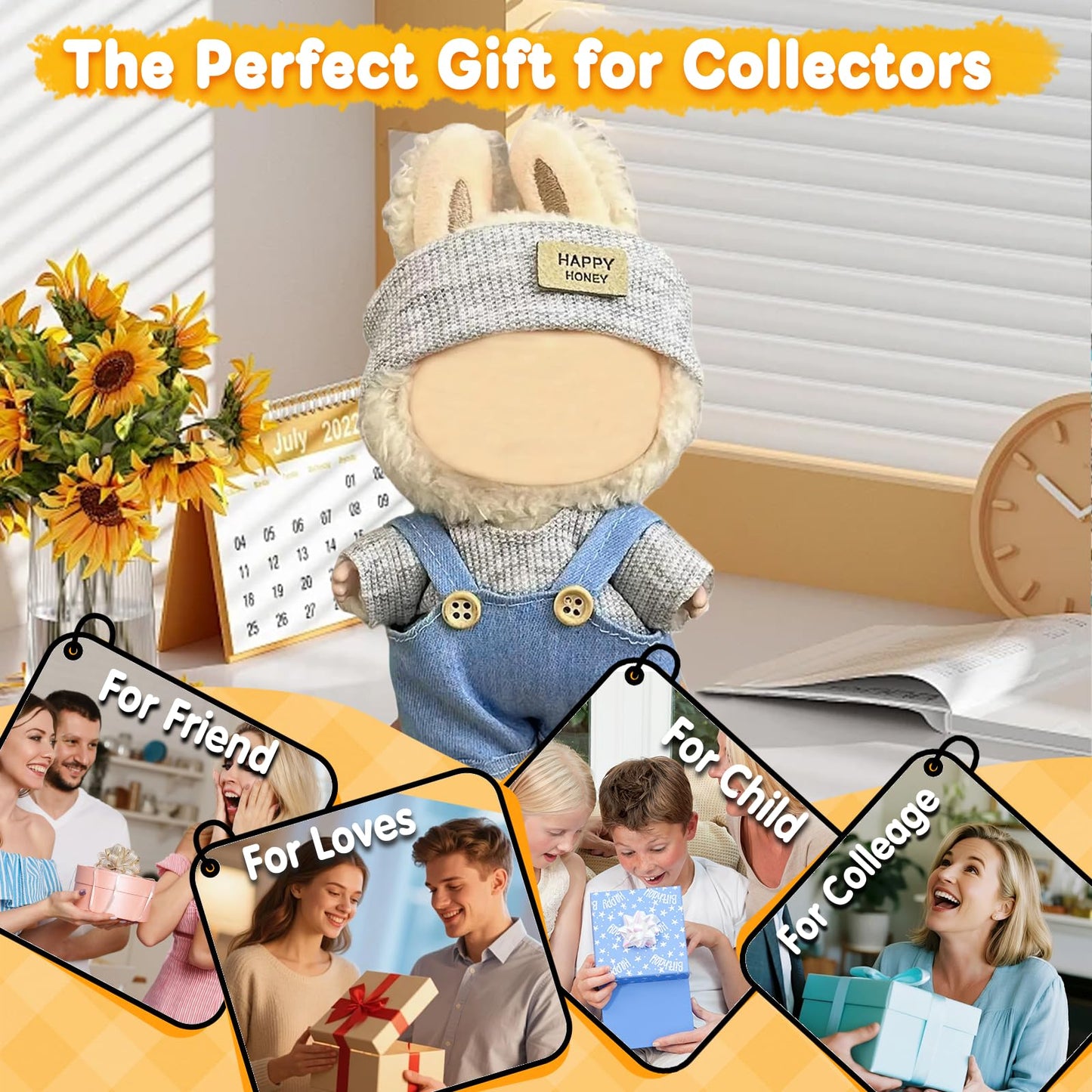 17cm Doll Clothes(NO Doll), Cute Dolls Outfit Accessories with Hat + Sweater + Suspenders Pants, Small Kawaii Clothes Set for Dolls(Style 5)