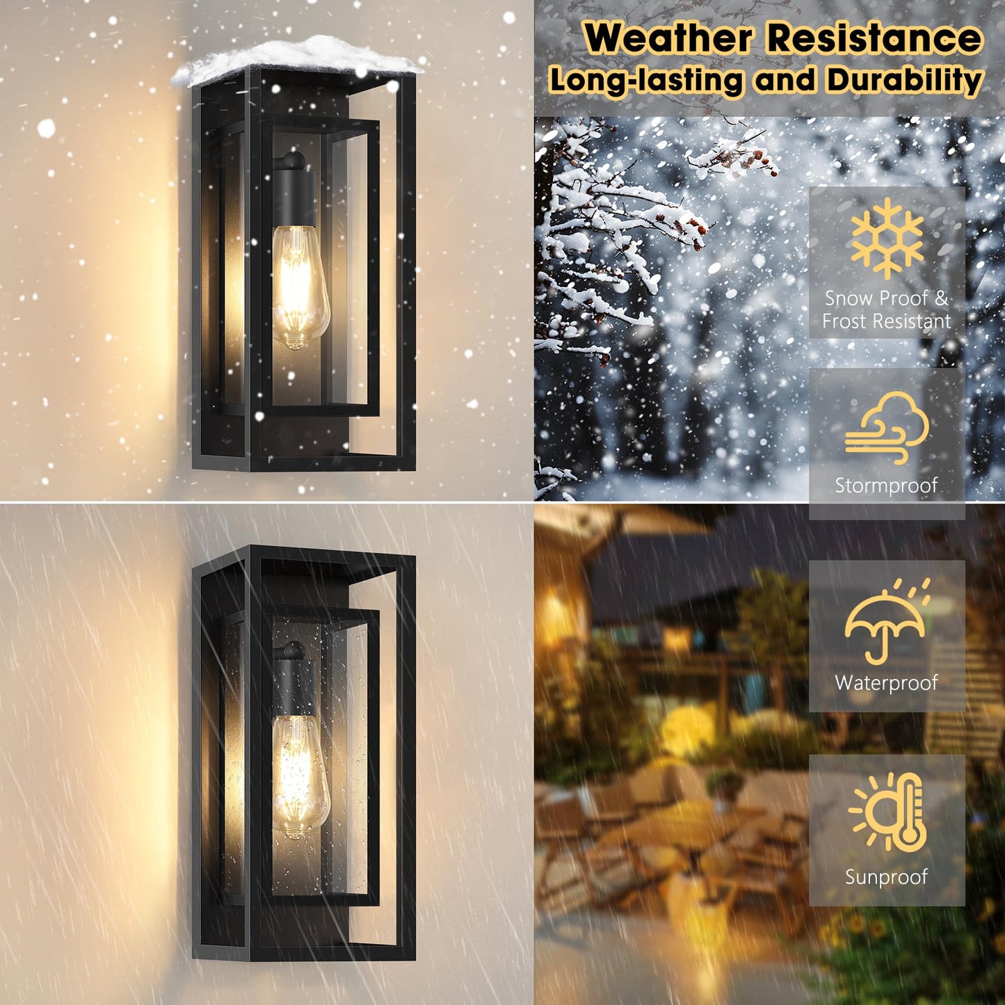 Feanron Outdoor Wall Lantern  Exterior Waterproof Black Porch Lights Wall Mounted  Sconces Wall Lighting With Clear Glass Shade  Anti-Rust 14H Outdoor Wall Lights For Front Door Patio Garage  2-Pack