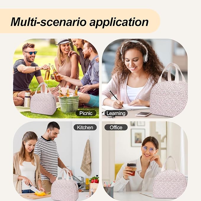 Lunch Box for Women,Cute Quilted Lunch Tote Bag,Reusable Insulated Lunch Box,Large Capacity Cooler Bag with Compartments for Work, Picnics or Travelling