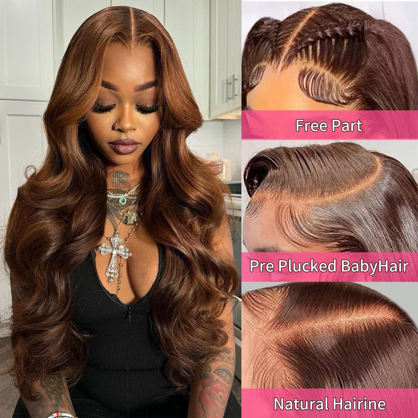 Gureimi 18 Inch 13x6 Chocolate Brown Lace Front Wig Body Wave Lace Front Wigs Human Hair HD Lace Front Wigs 200 Density Pre Pluc