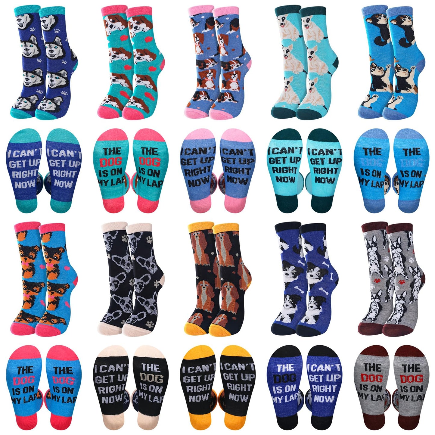 Panitay 20 Pairs Dog Socks Bulk Women Funny Novelty Pattern Socks for Dog Lovers for Mother Day Christmas Holiday Gifts
