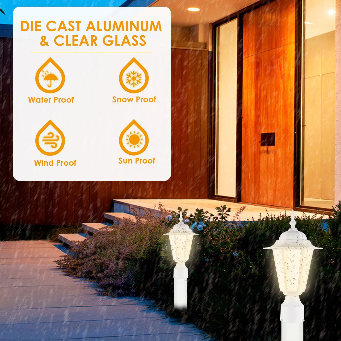 GRUENLICH Outdoor Post Lighting Fixture, Aluminum, 15in Height, White Finish, E26 Medium Base, 2 Pack, Model GR-PL001-WT-2PK