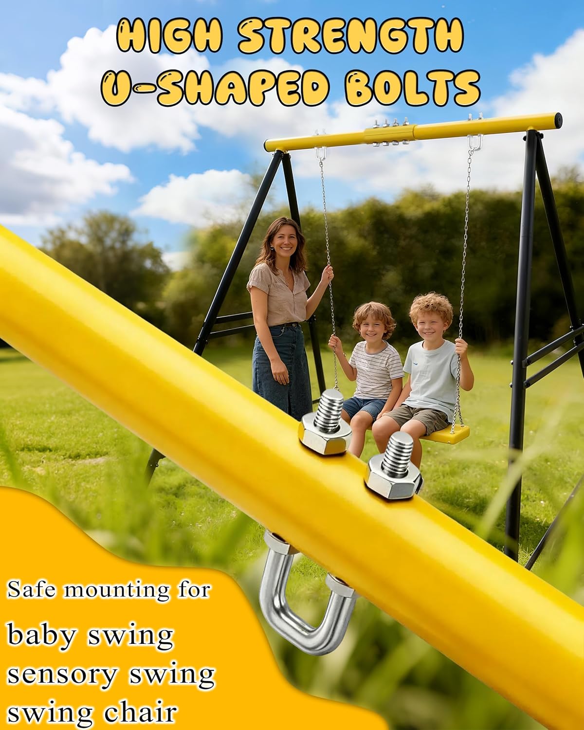Porch Swing Stand Frame for Both Kids and Adults,440Lbs Heavy-Duty Metal A-Frame for Swing Sets for Backyard (Frame Only) (Yellow)