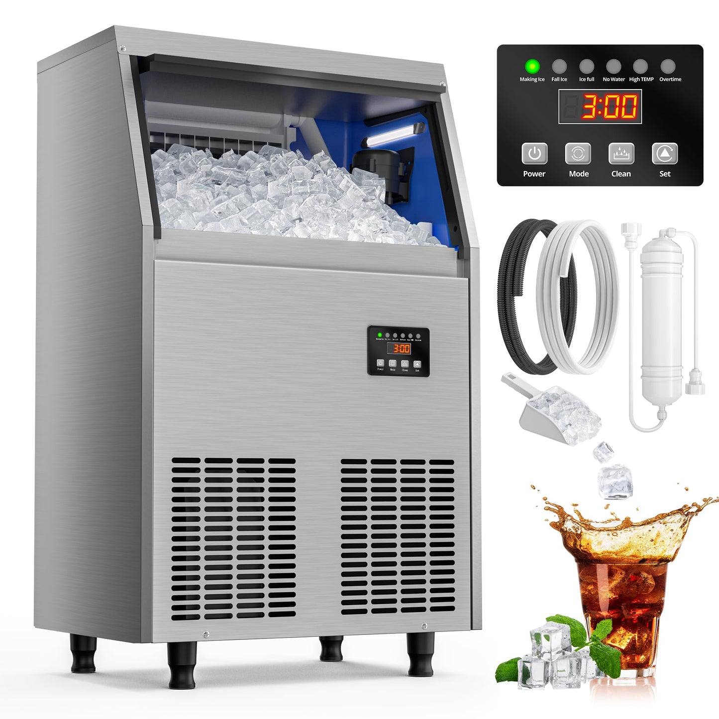 Coolski Commercial Ice Maker Machine 150LBS/24H, Under Counter Ice Maker with 35LBS Storage Capacity, Stainless Steel Ice Machine for Restaurant Home Bar, DOE