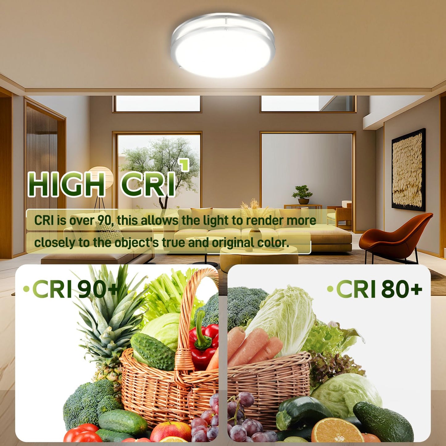 hykolity LED Flush Mount Ceiling Light, 16 inch, Brushed Nickel, 36W, 2200LM, Model HBCE-16C-N5CCT, Dimmable