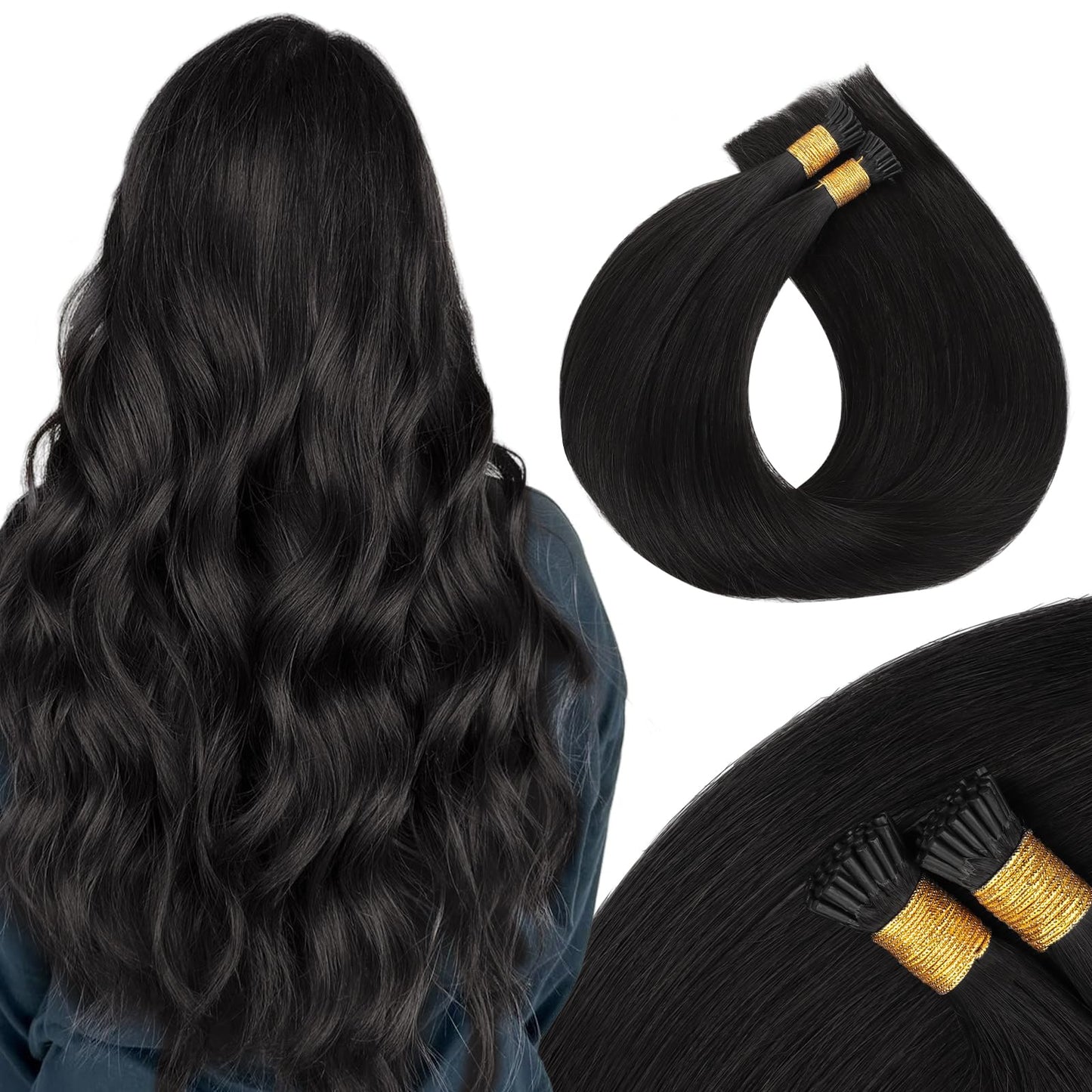 MAXITA U Tip Hair Extensions Human Hair, Natural Black Hair Extensions Real Human Hair, 50g/50 Strands/Pack, 22 In Virgin Human
