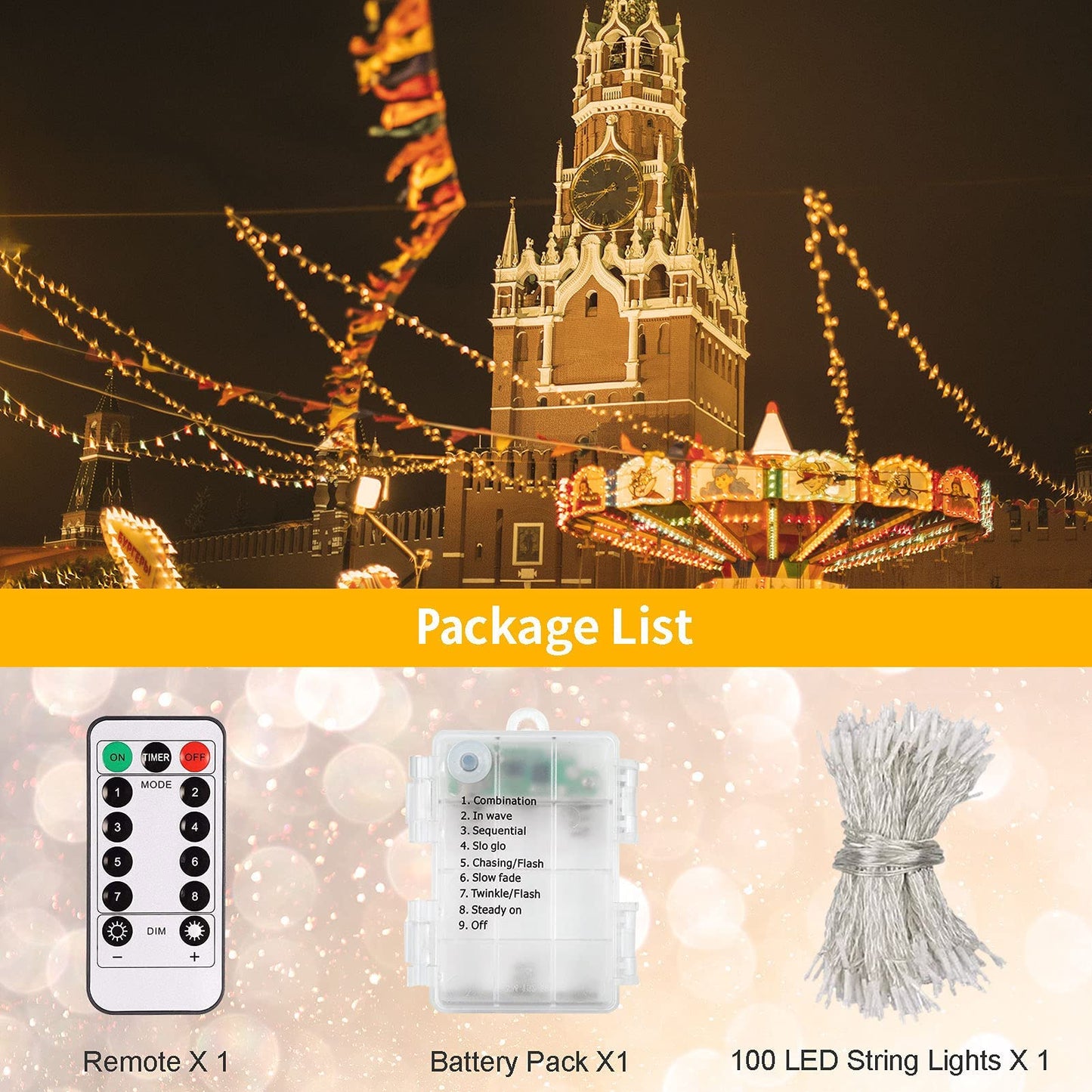 Echosari String Lights 33Ft 100 Led Warm White Fairy Lights With Remote, Dimmable Timer, 8 Modes For Outdoor Wedding Party Garden Decor