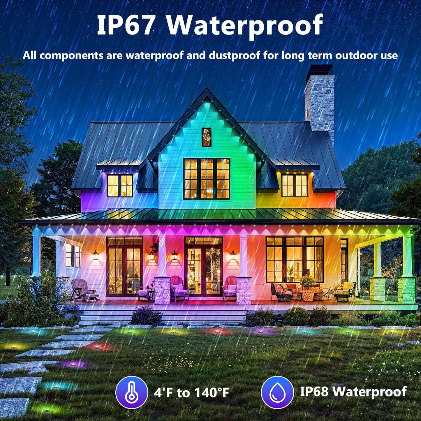 Letianpai 500Ft Permanent Outdoor Lights Rgb Eaves Lights With App Control Remote Diy Scene Modes Ip67 Waterproof Outdoors Under Eave Lighting Outdoor Light For Garden Decor