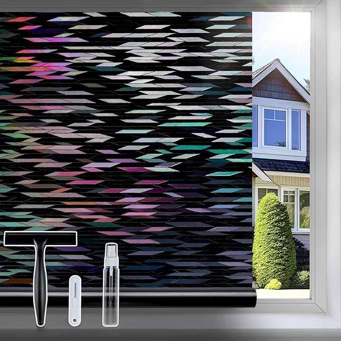 rabbitgoo Window Privacy Film, Total Blackout Window Film, Stained Glass Heat Control Glass Thermal Sticker, Room Darkening Door Cover, Anti-UV Privacy Cling with Installation Tools, 23.6" x 78.5"