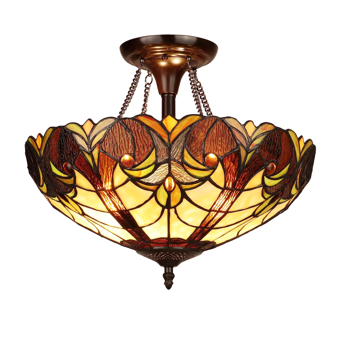 Chloe Lighting 2-Light Ceiling Semi-Flush Mount Stained Glass Antique Dark Bronze 16in Wide Model CH18780VI16-UF2