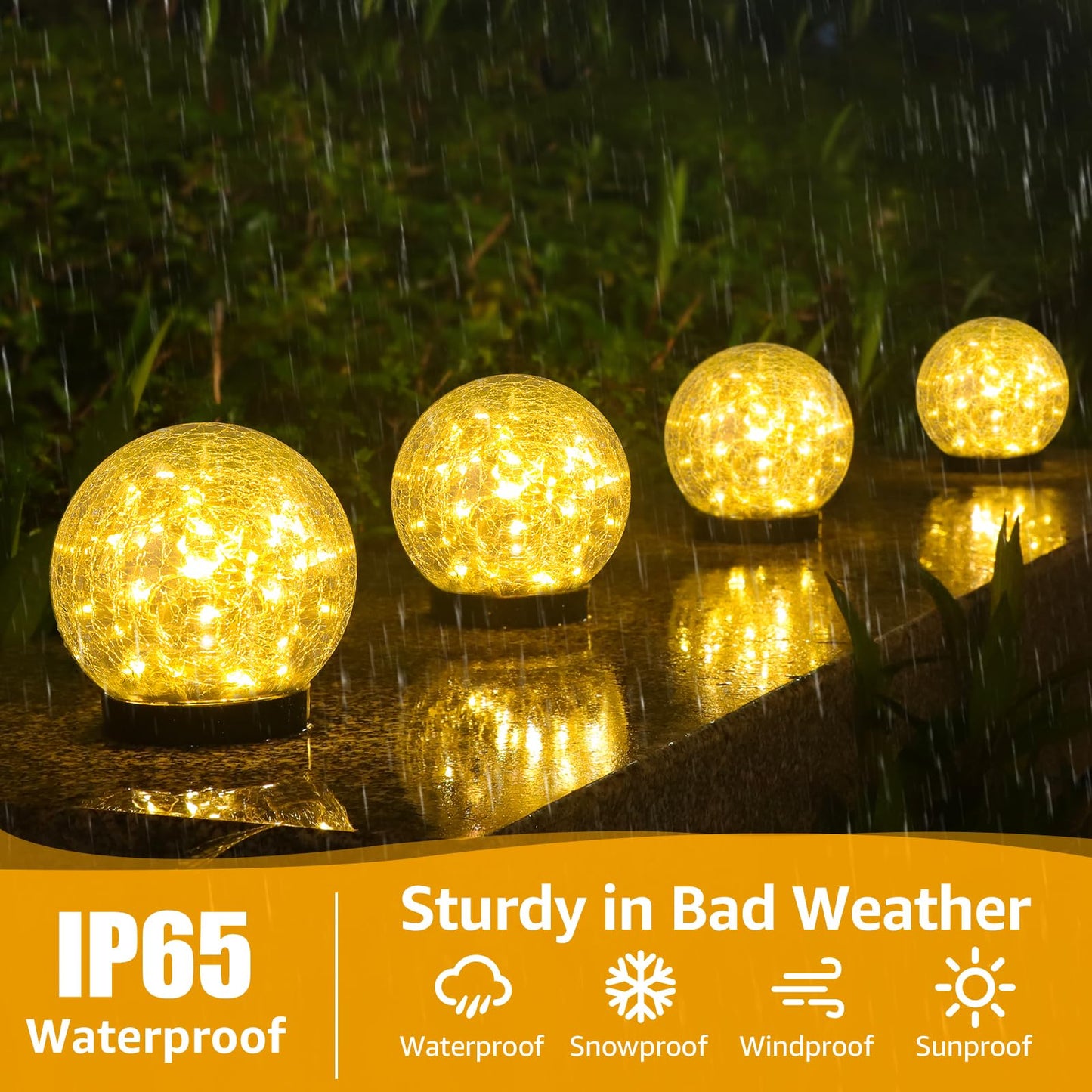 ASOMST 2-Pack Solar Garden Lights,  ed Glass Ball, Waterproof, Warm White, Model OKDMX-NSMJ-2-001
