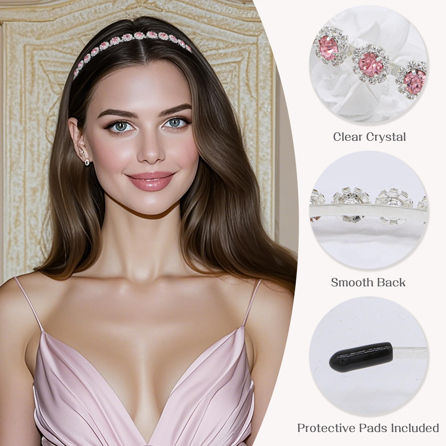 Ammei Headpiece Bridal Headpiece Wedding Headband with Crystal and Hair Accessories (Pink, 5.5 ' ')