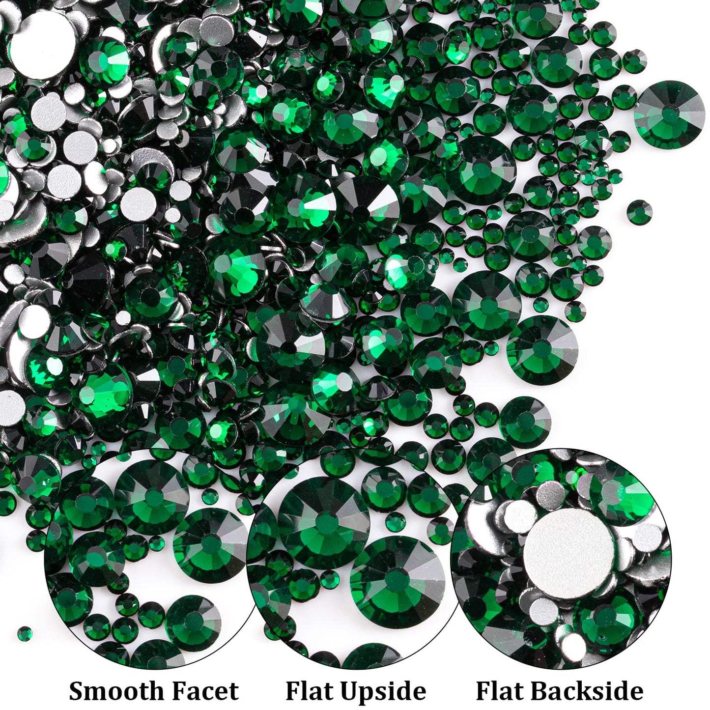 One Pack 2000 Pcs of Flatback Round Dark Green Rhinestones 6 Sizes (1.5-6 mm) with Nail Art Rhinestone Picker Pencil and Tweezer