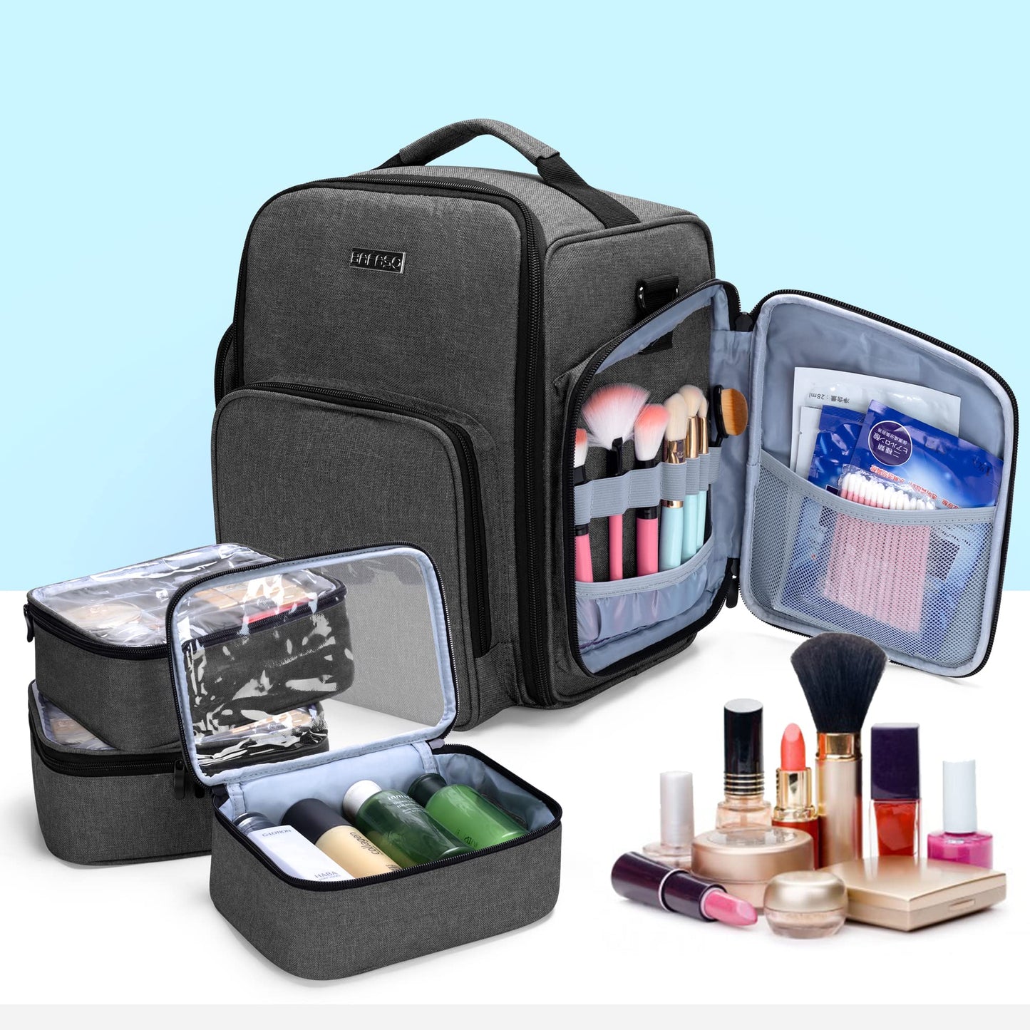 BAFASO Nail Polish Organizer Holds 72 Bottles (15ml - 0.5 fl.oz), Large Nail Polish Case with 3 Removable Pouches and Multiple S