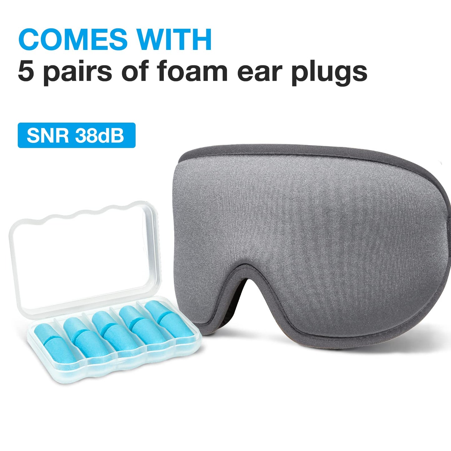 LYSIAN Cooling Sleep Eye Mask Men Women, 3D Night Blindfold Sleep Mask with Earplugs, Soft Pressure-Free Shade Cover for Travel, Yoga (Silver-Grey)