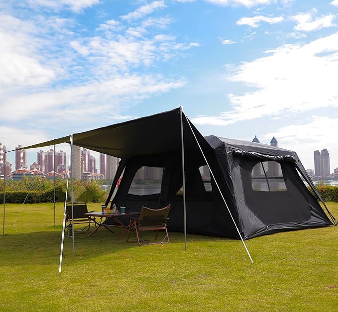 KTT Extra Large Tent 10-12-14 Person(B),Family Cabin Tents,2 Rooms,3 Doors and 3 Windows with Mesh,Straight Wall,Waterproof,Double Layer,Big Tent for Outdoor,Picnic,Camping,Family Gathering