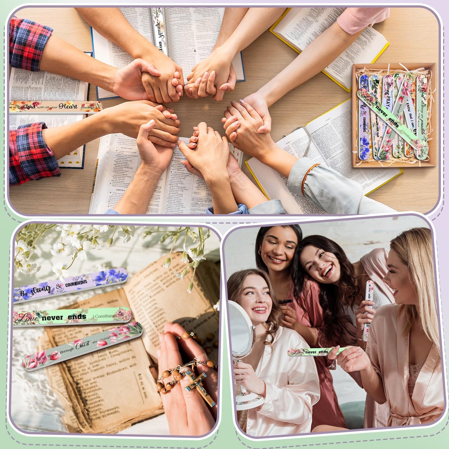 Lanties 50 Pack Christian Gifts for Women Bulk Bible Verse Scripture Nail Files Floral Emery Boards Christian Religious Party Em