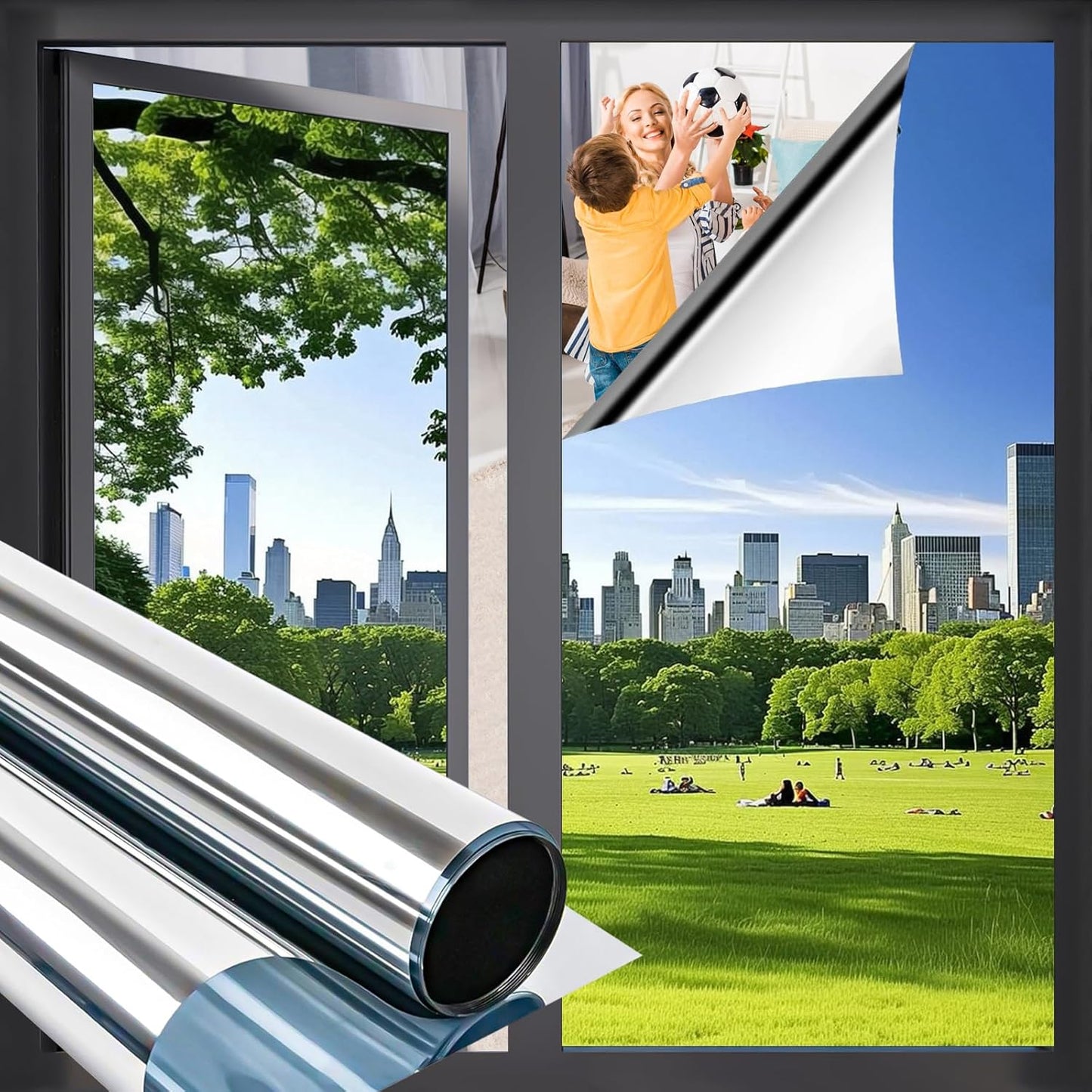 Niviy One Way Window Privacy Film Window Tint for Home See Out Not in Effect Anti UV Heat Control Glass Door Film for Home Office (Silver 35.4" x 78.7")