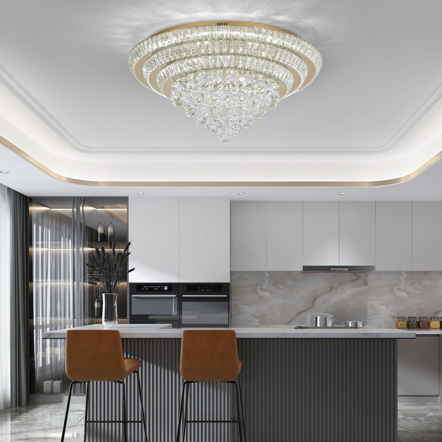 Miuyhji Large LED Crystal Raindrop Chandelier Light Fixture, 30in Rose Gold, Dimmable, Remote Control for Living Room, Kitchen, Bedroom