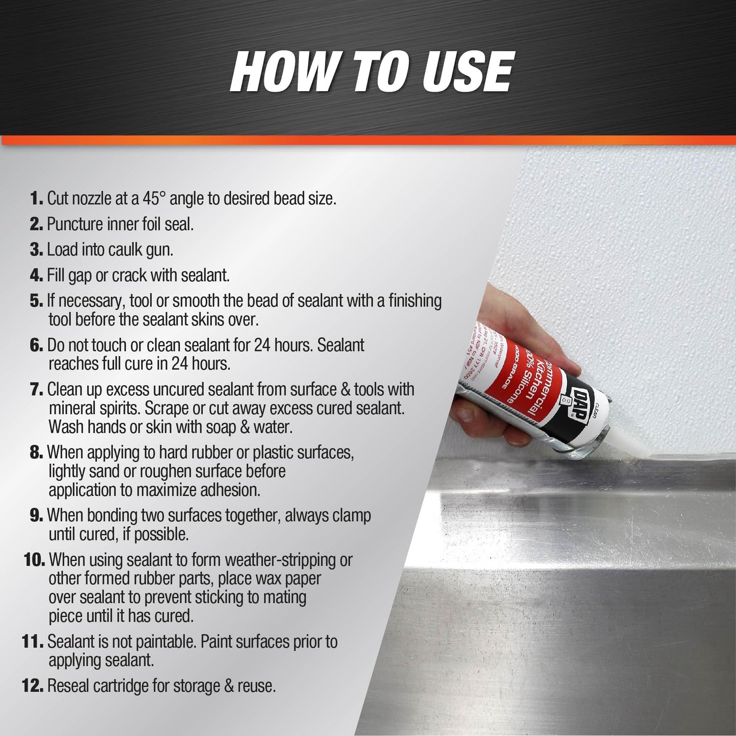 DAP Commercial Kitchen 100% Silicone Sealant, Stainless Steel, 9.8 Oz (7079808660)