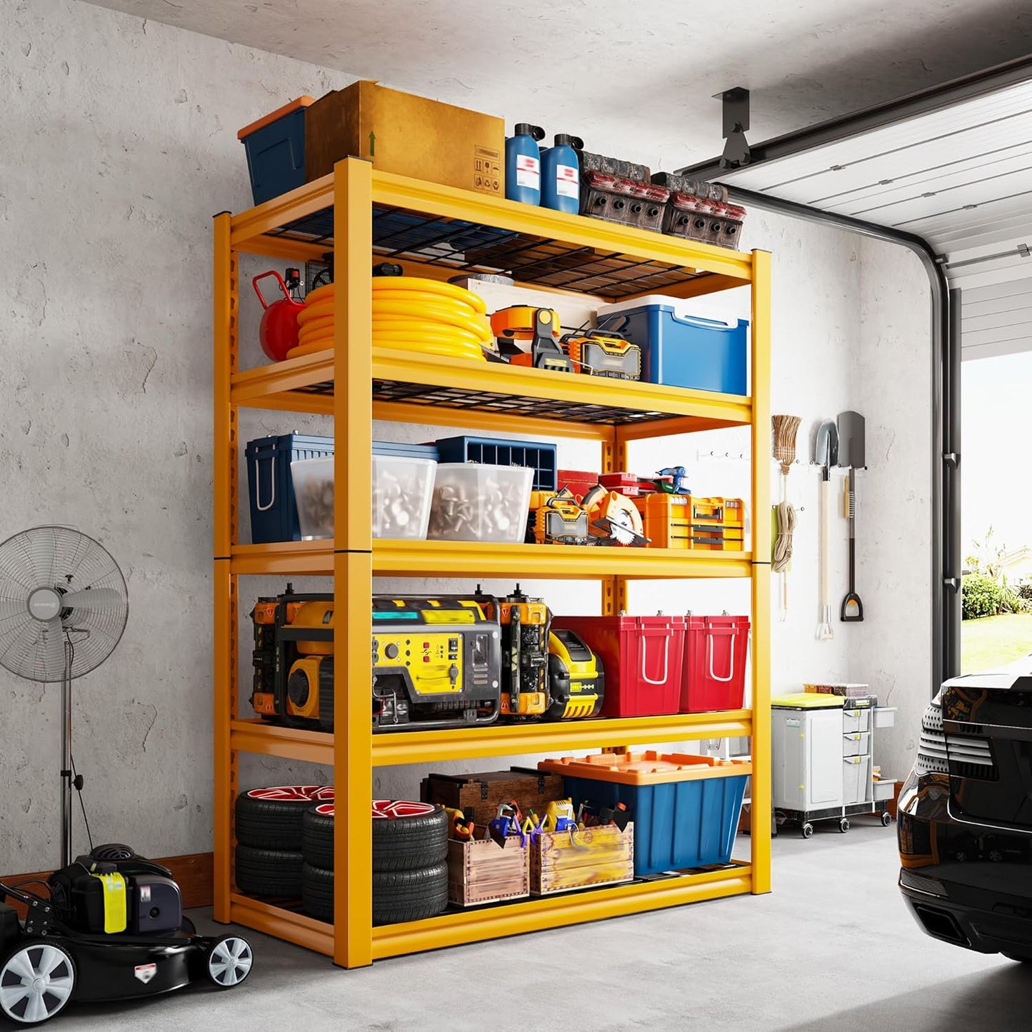 REIBII Storage Shelves 40''W Garage Shelving Heavy Duty Metal Shelving 2000LBS Metal Shelves 5 Tier Industrial Shelf for Kitchen Pantry Warehouse Basement 72" H x 40''W x 17.8''D, Yellow