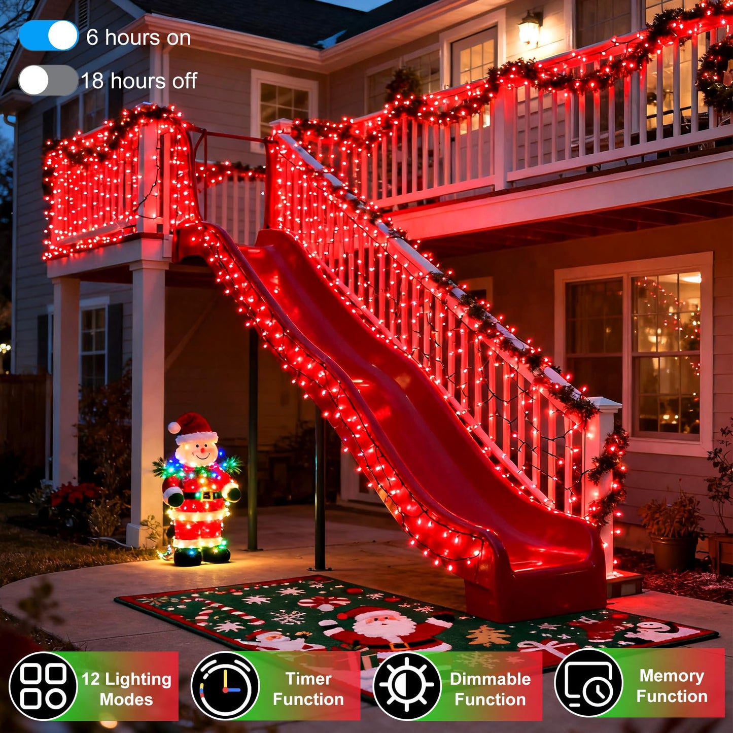 750 Led 240Ft Christmas String Lights Outdoor  12 Pro Modes And Timer Memory & Brightness  Plug In Outdoor Waterproof Clear Wire Twinkle Light For For Xmas Yard Tree Wedding Party Decor (Red)