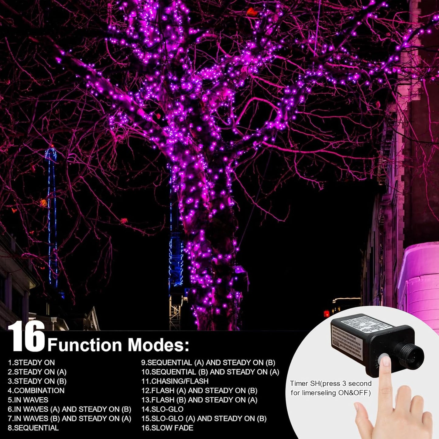 Lamphome 66Ft Christmas Decorative Mini Lights 200 Led Transparent Wire Fairy Starry String Lights Plug In  11 Lighting Modes  For Indoor Outdoor Xmas Tree Wedding Party Decoration (Pink)