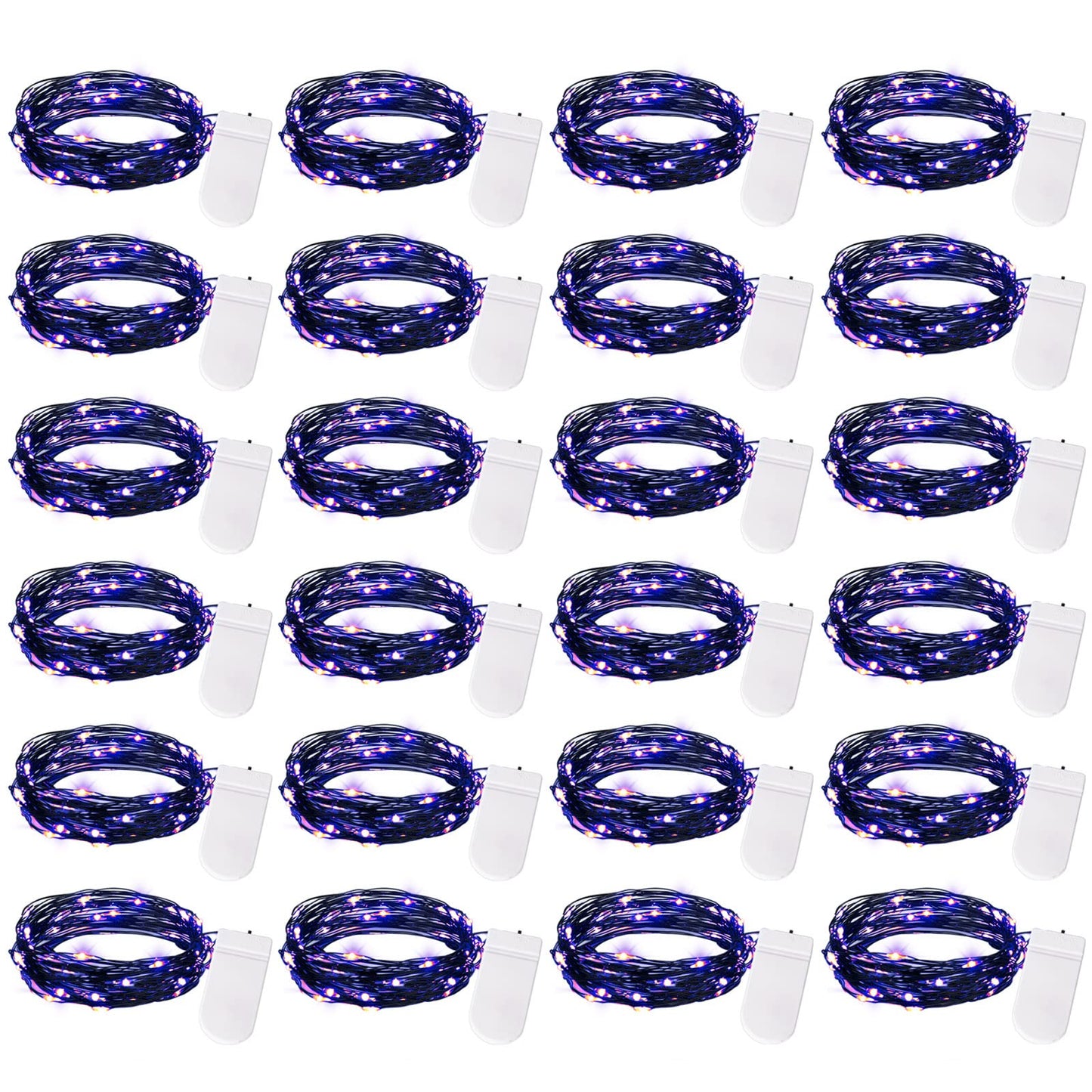 Brightown Fairy Lights 24 Pack, 20 LED Waterproof String Lights, 7 ft Black Wire, Purple for Halloween Decorations