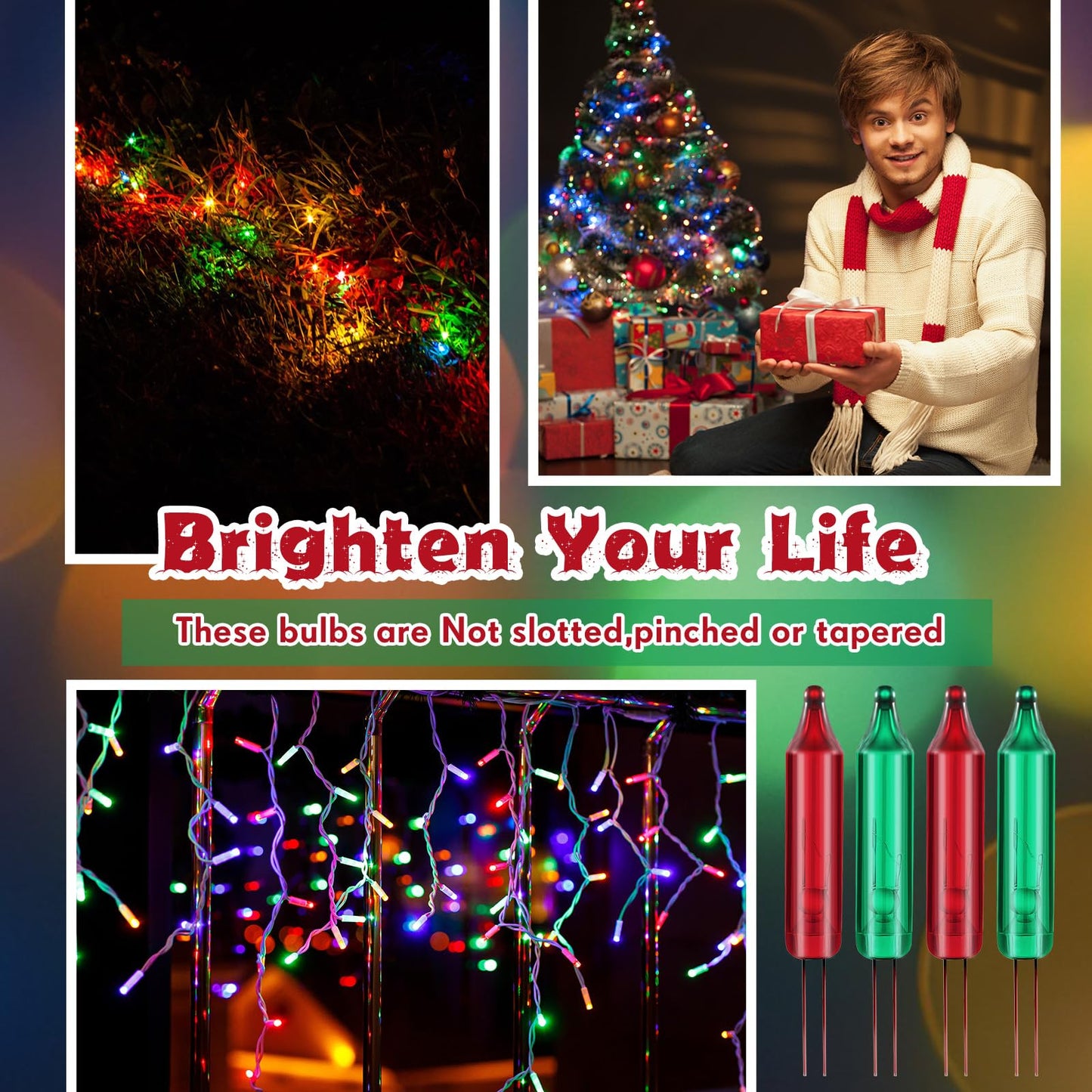 Mudder 300 Pcs Replacement Mini Light Bulbs Christmas Tree 2.5 V Incandescent Glass String Light Bulbs With Base Indoor Outdoor Xmas Decoration  0.17 Ampere  0.425 Watt (Red And Green)