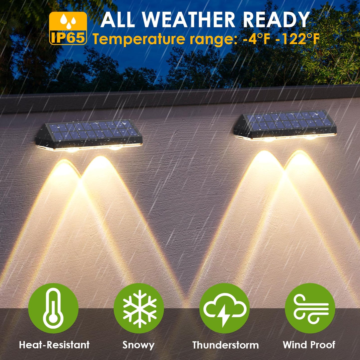 LIANGLOME Solar Fence Lights - Waterproof LED, 3000/4000/6000K, IP65, 12 Pack, Plastic, Model 2301-12PK-CC
