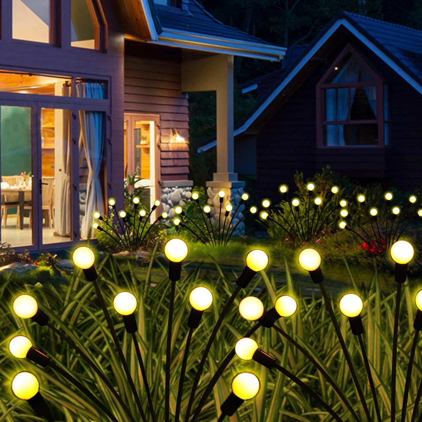 Kohlrabi Solar Garden Lights, 4 Pack 40 LED Waterproof Firefly Lights, Warm White, Swaying Light for Outdoor Decoration