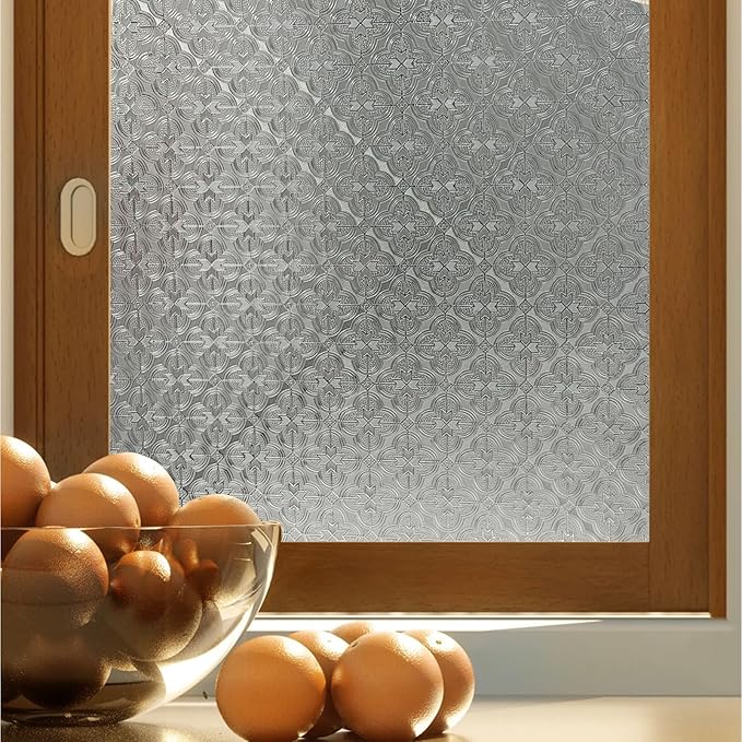 Stained Glass Window Privacy Film, 3D Static Cling Removable Window Clings, Heat Control Sun Blocking Window Film for Bathroom,Front Door,Home,Begonia,29.5" x 78.7"