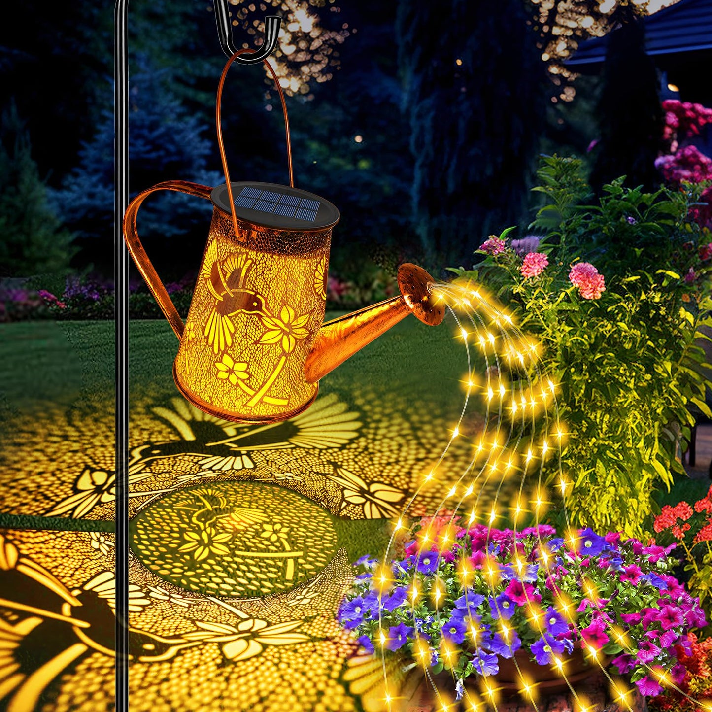 Vcdsoy Solar Watering Can Lights - Hummingbird Outdoor Garden Lantern, Waterproof, Warm White, Model TYSHD-25-FN-1-NB