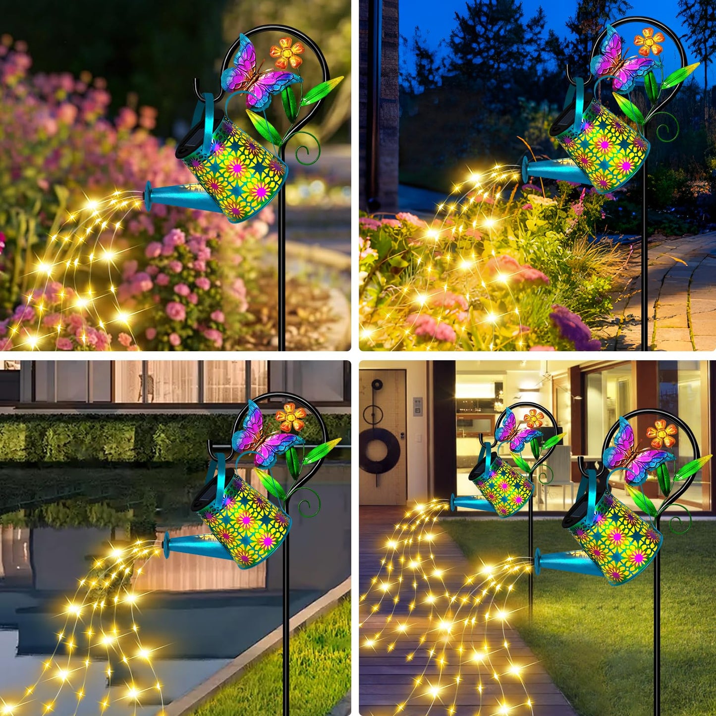Solar Watering Can With Lights  Waterproof Solar Lantern With Butterfly Shepherd Hook  Hanging Garden Lights For Patio Yard Lawn Porch Outdoor Decoration  Unique Garden Gifts For Women