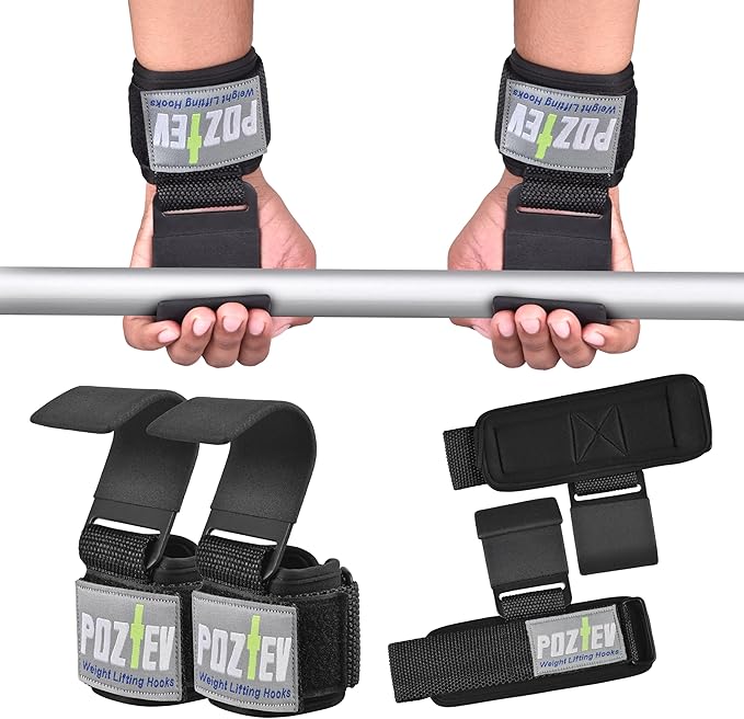 Weight Lifting Hooks (PAIR) - Padded Wrist Wraps - Hand Grips Deadlift Straps for Men and Women - Grip Support for Bodybui...