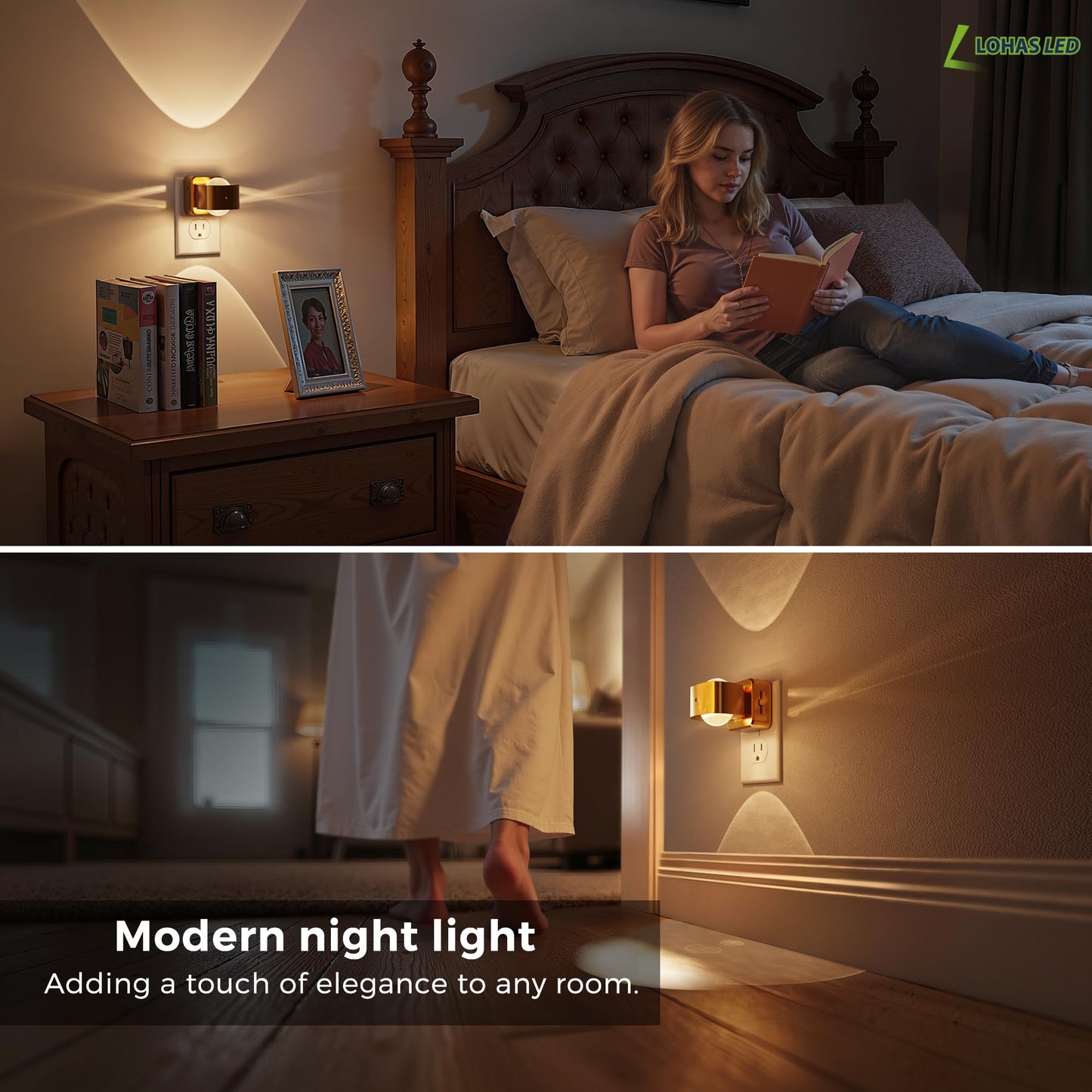L Lohas Led Night Light Projector  Night Lights Plug Into Wall  Dusk To Dawn Sensor  Rotating Nightlight For Kids  Soft White Swivel Ambient Lighting For Bathroom  Gaming Room  Gifts 1 Pack