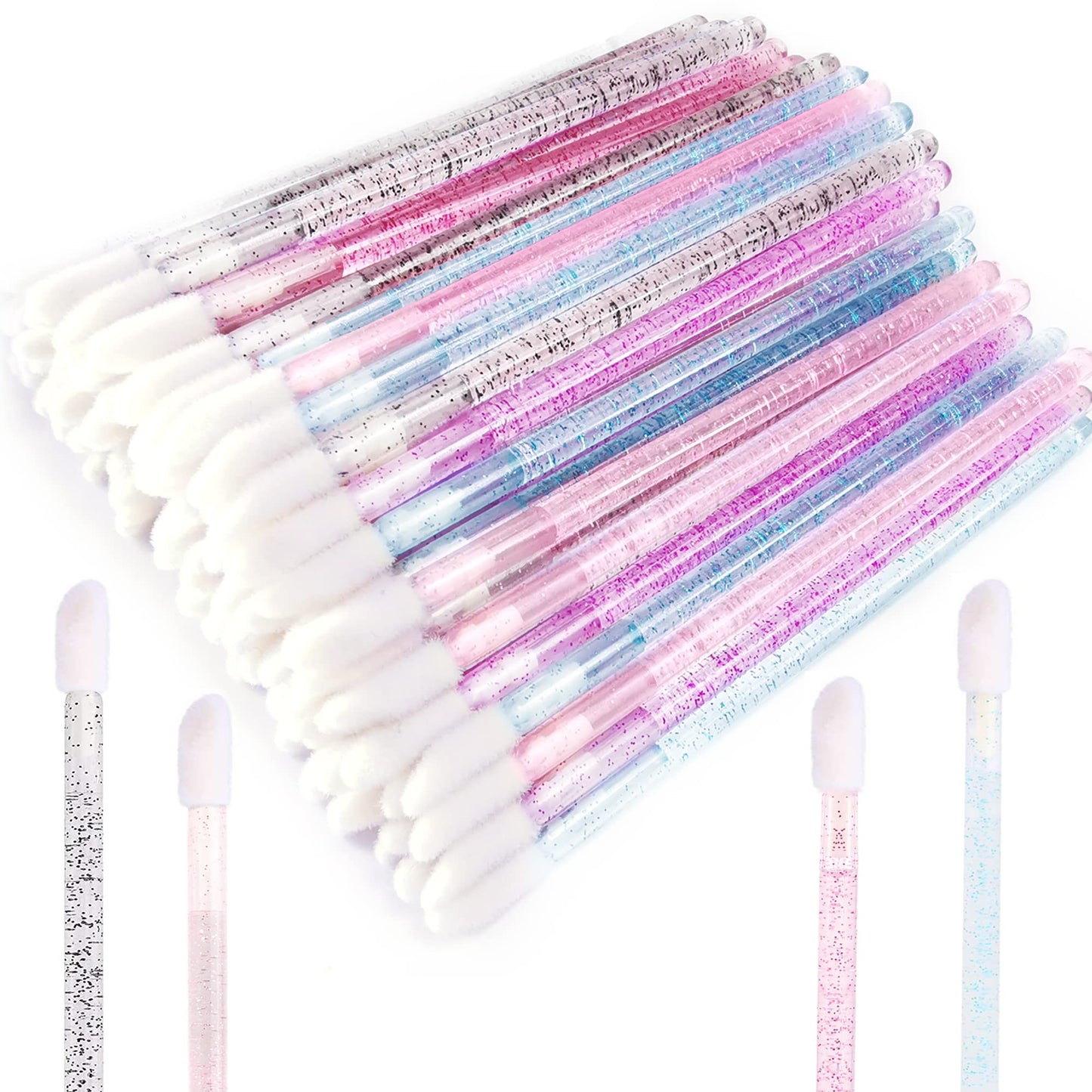 ZYIGYI 200 Pcs Disposable Lip Brushes, Lipstick Applicator, Lip Gloss Wands 4 Color
