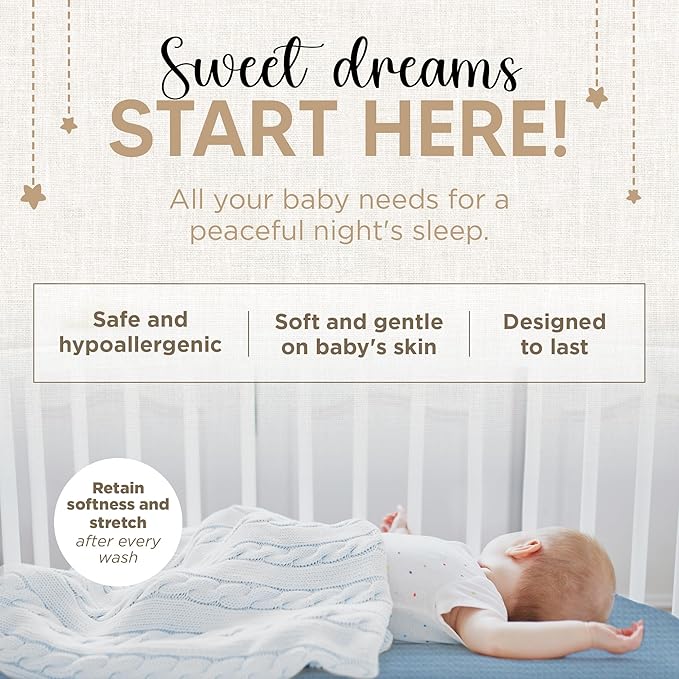 Bassinet Fitted Sheets - Compatible with SNOO Happiest Baby Oval Bassinet | 100% Organic Muslin Cotton - Light Blue + Dark Blue | 30x16 (2 Pack)