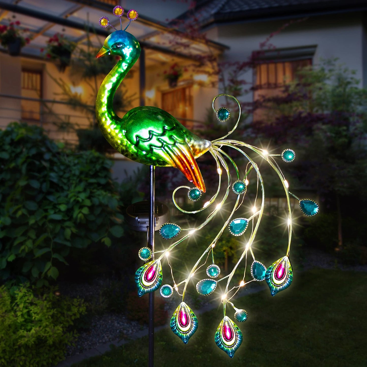 Glintoper Solar Garden Lights, 39 Peacock Metal Stakes, Warm White Waterproof Path Ornaments For Patio & Yard Decoration