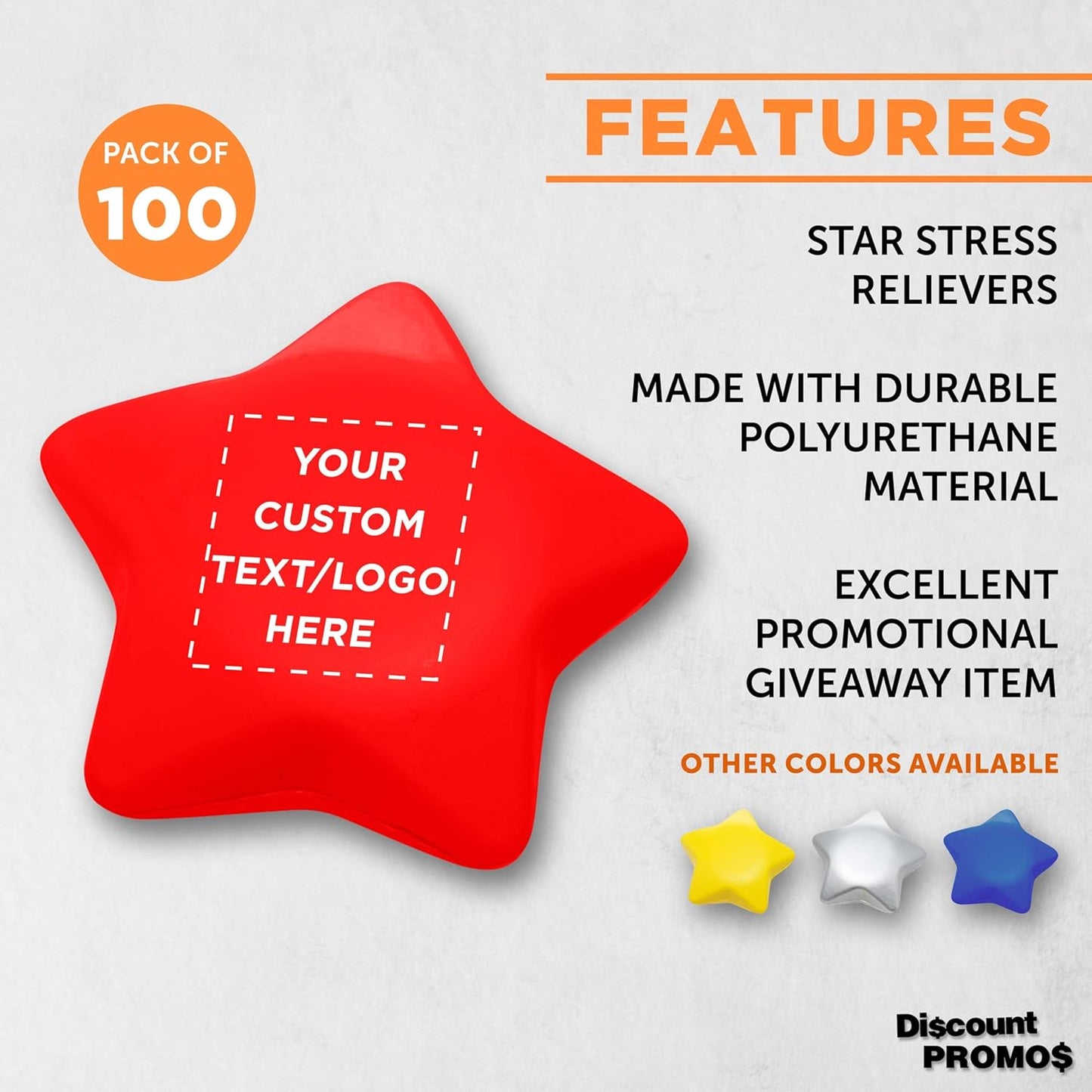 DISCOUNT PROMOS Custom Star Squeeze Balls Set of 100, Pesonalized Bulk Pack - Perfect for Promotional Giveaways - Red