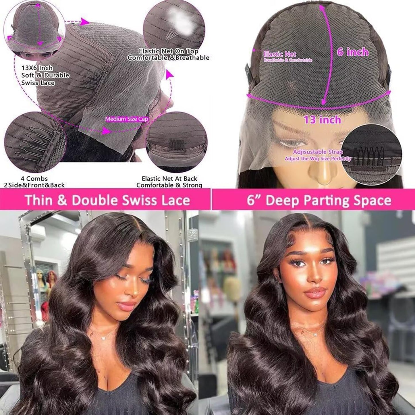 HANGFIRST 30 Inch 13x6 Body Wave Lace Front Wigs Human Hair Pre Plucked 180% Density HD Transparent Lace Frontal wig Human Hair