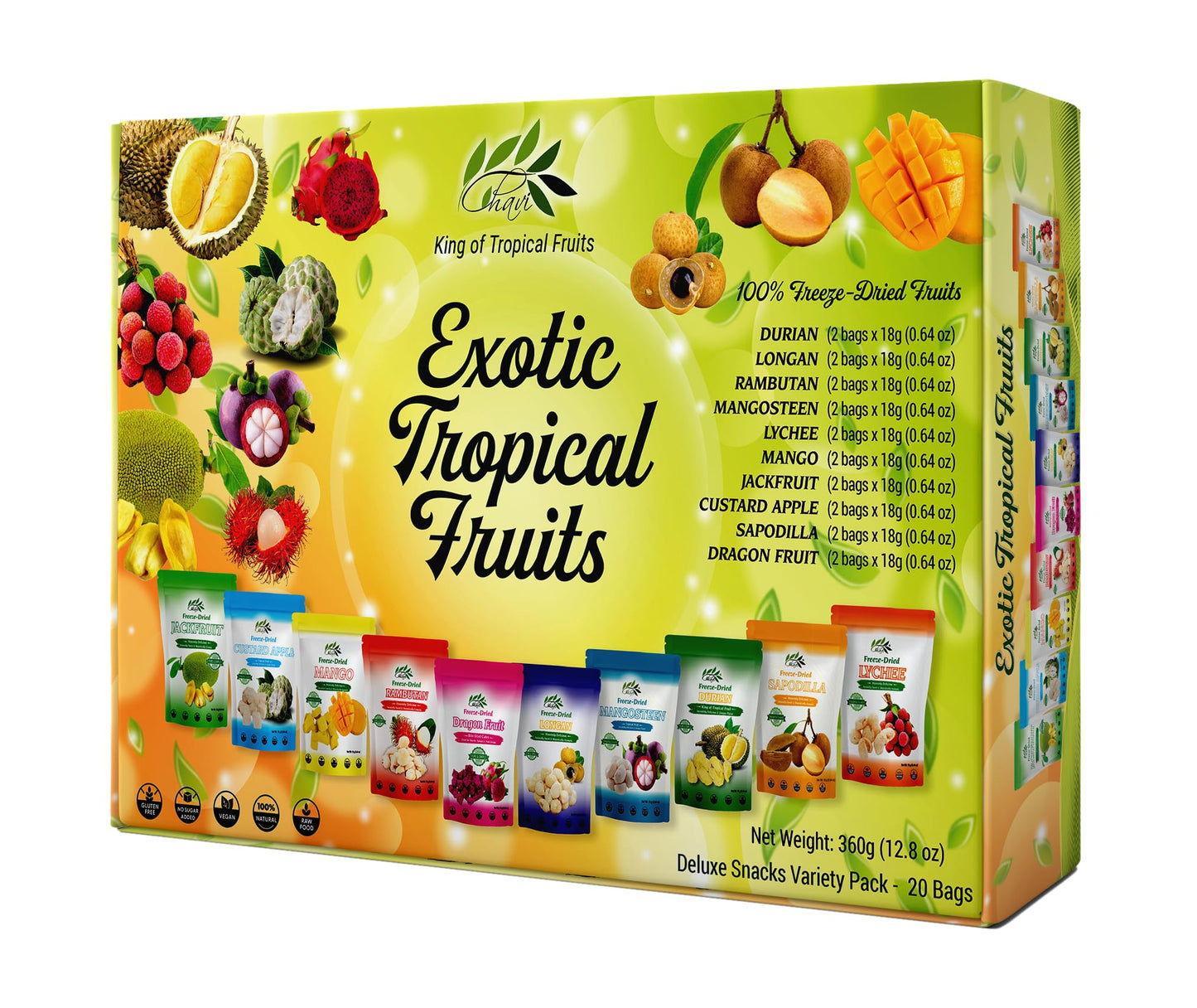 CHAVI Freeze Dried Exotic Tropical Fruits | Pack of 20 | Gift Box - No Added Sugars or Preservatives - Non-GMO, Vegan, Gluten-Fr