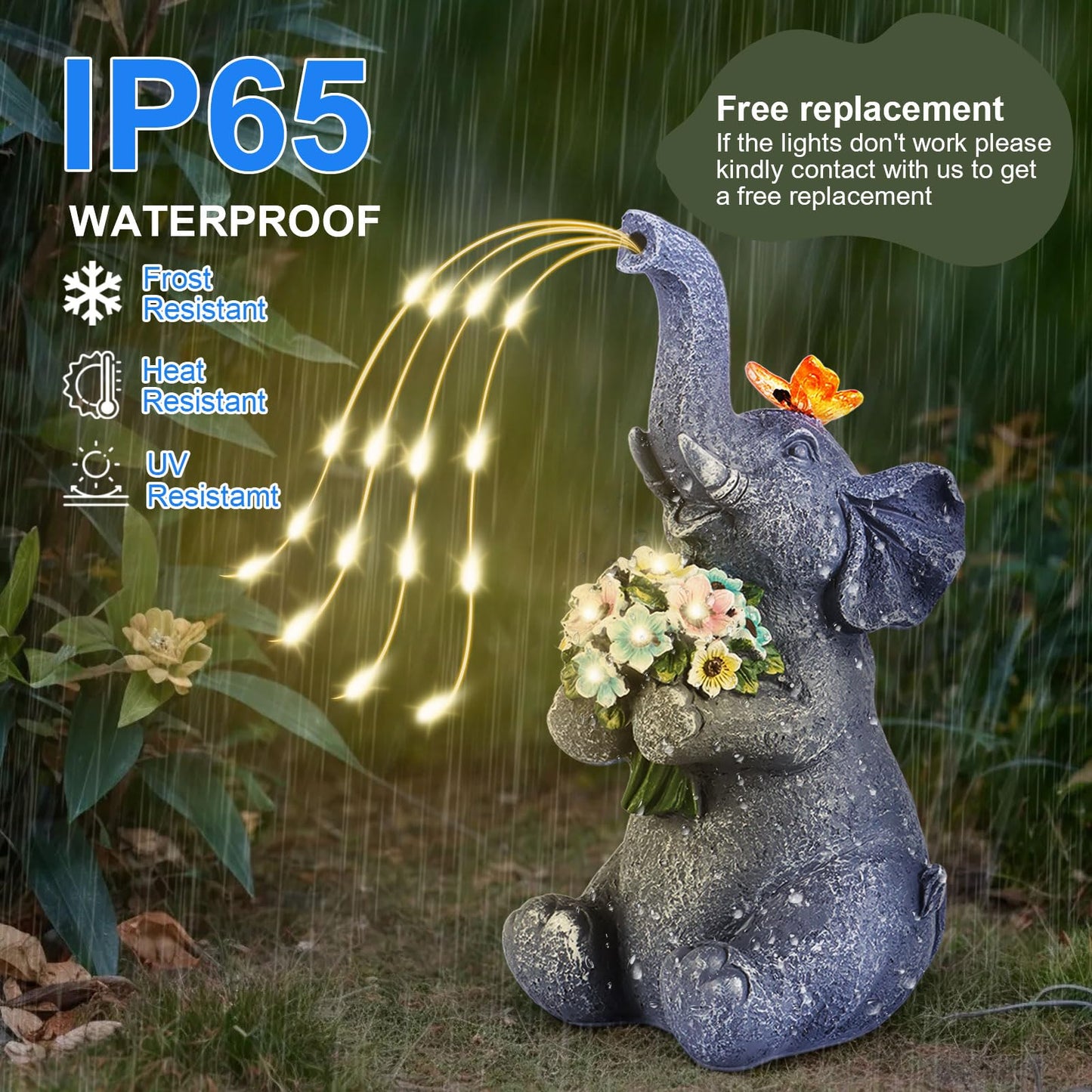 Chlinhuoho Solar Garden Elephant  Lights Watering Decor  Animal Statue Outdoor  Fairy Garden Accessories Patio Yard Balcony Decorations  Lawn Ornament  Housewarming  Birthday Mothers Day Mom Gifts