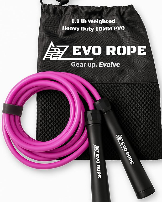 Evo Rope | 1.1LB Weighted Jump Rope for Women & Men – Adjustable 10mm Heavy PVC Skipping Rope for Fitness, Ideal for High-...