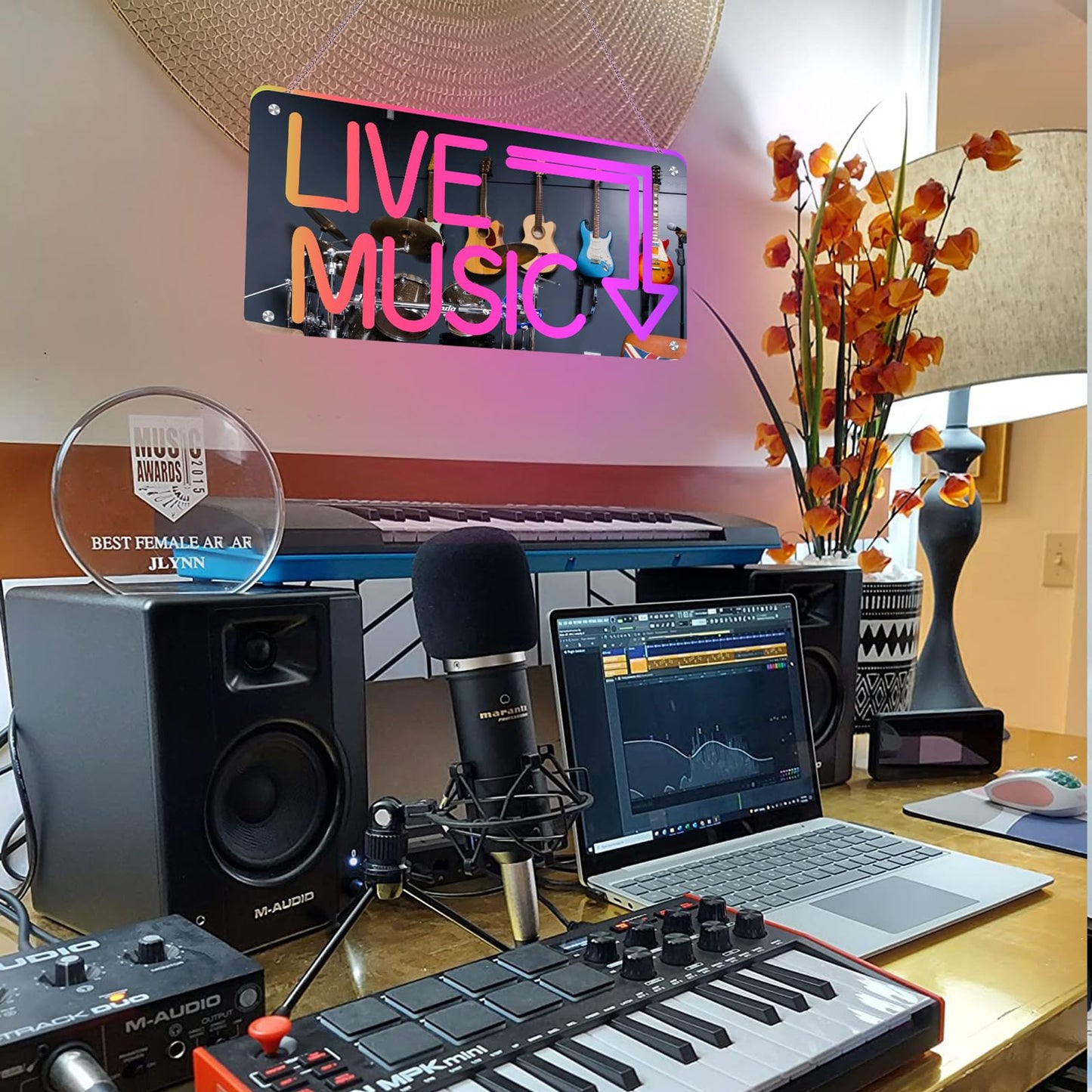 Wanxing Live Music Neon Sign, LED Wall D?or, App-Controlled Color, Mirror Finish