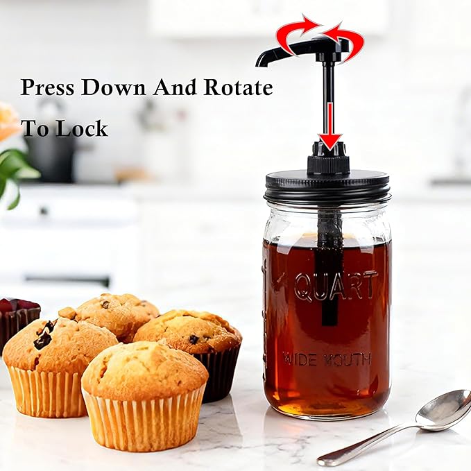 32 oz Mason Syrup Sauce Honey Dispenser Pump Bottle 1 Quart Wide Mouth Glass Coffee Syrup Condiment Ketchup Container Food Grade Airtight & Leak-Proof