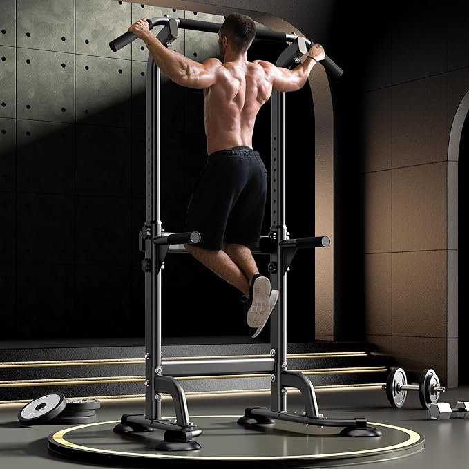 DlandHome Power Tower Pull Up Dip Station Multi-Function Fitness Equipment for Strength Training Adjustable Height Dip Sta...